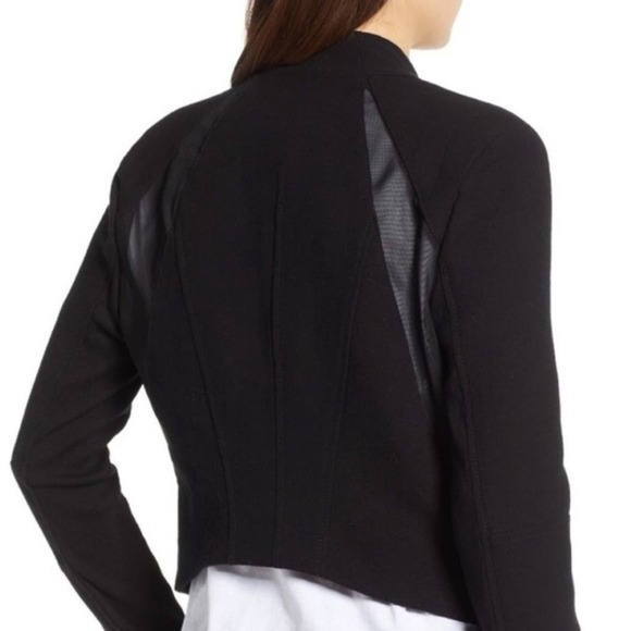 Blank NYC Crepe Mesh Mixed Media Moto Jacket L Black Double Zip - Picture 2 of 14